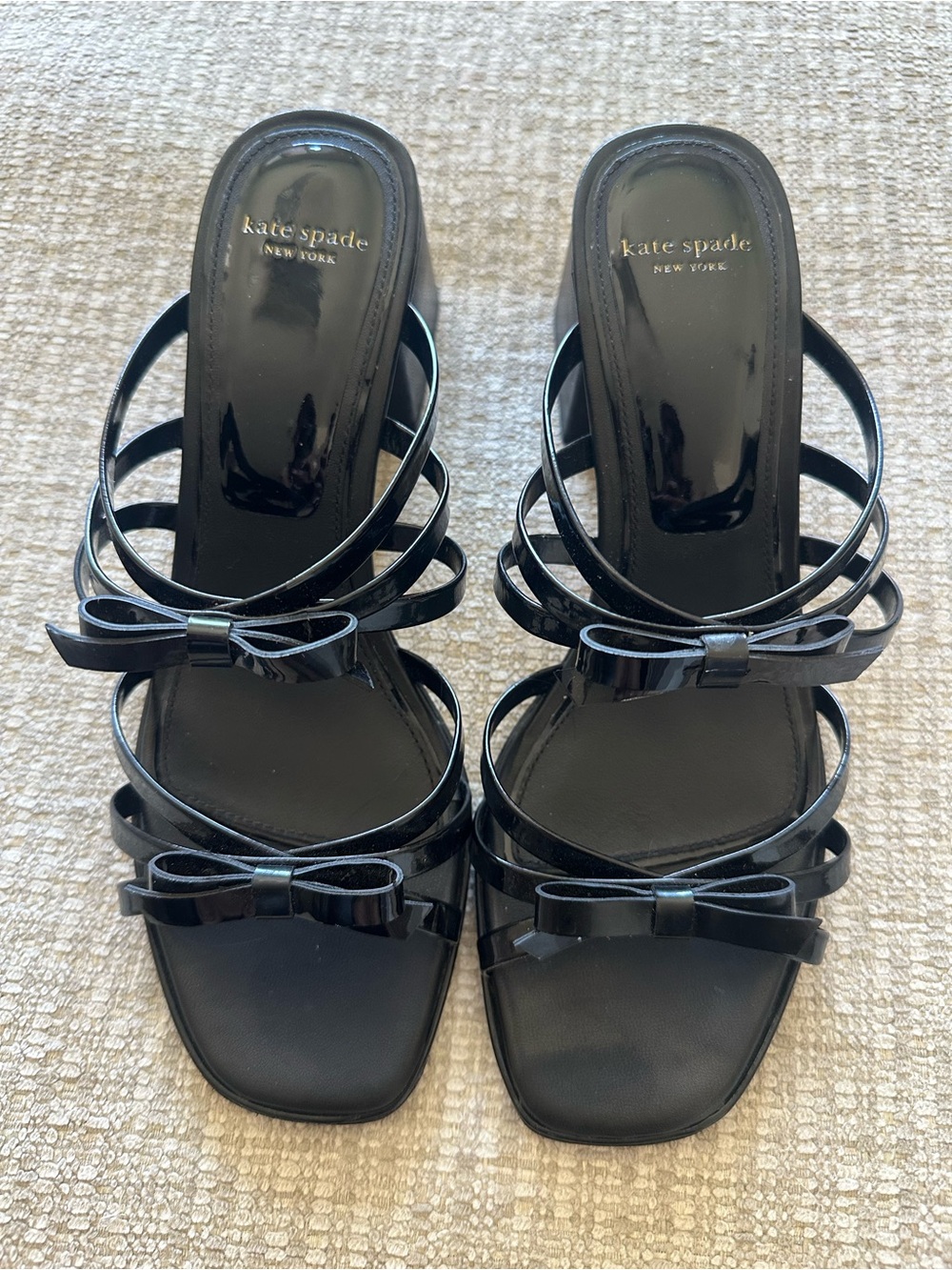 kate spade Black Patent Multi-Strap Bow Slide Mules 🖤